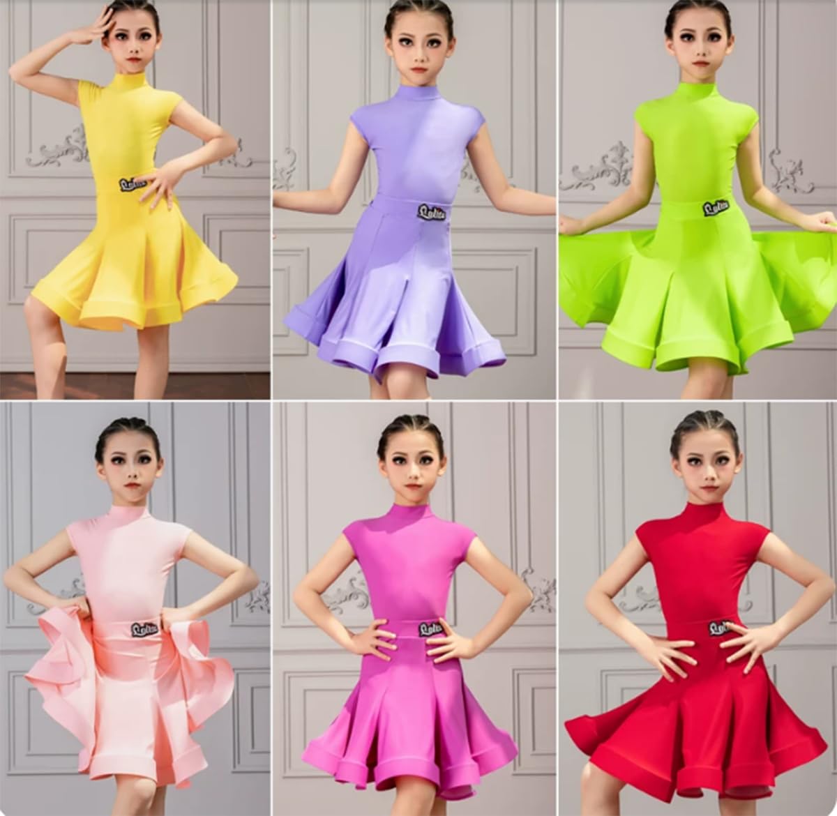 OTMYIGO Vestido de Baile para niñas, Vestidos de Baile de salón para niñas Ropa de Baile de Rumba Samba y Tango Falda de Baile Traje de competición Latina