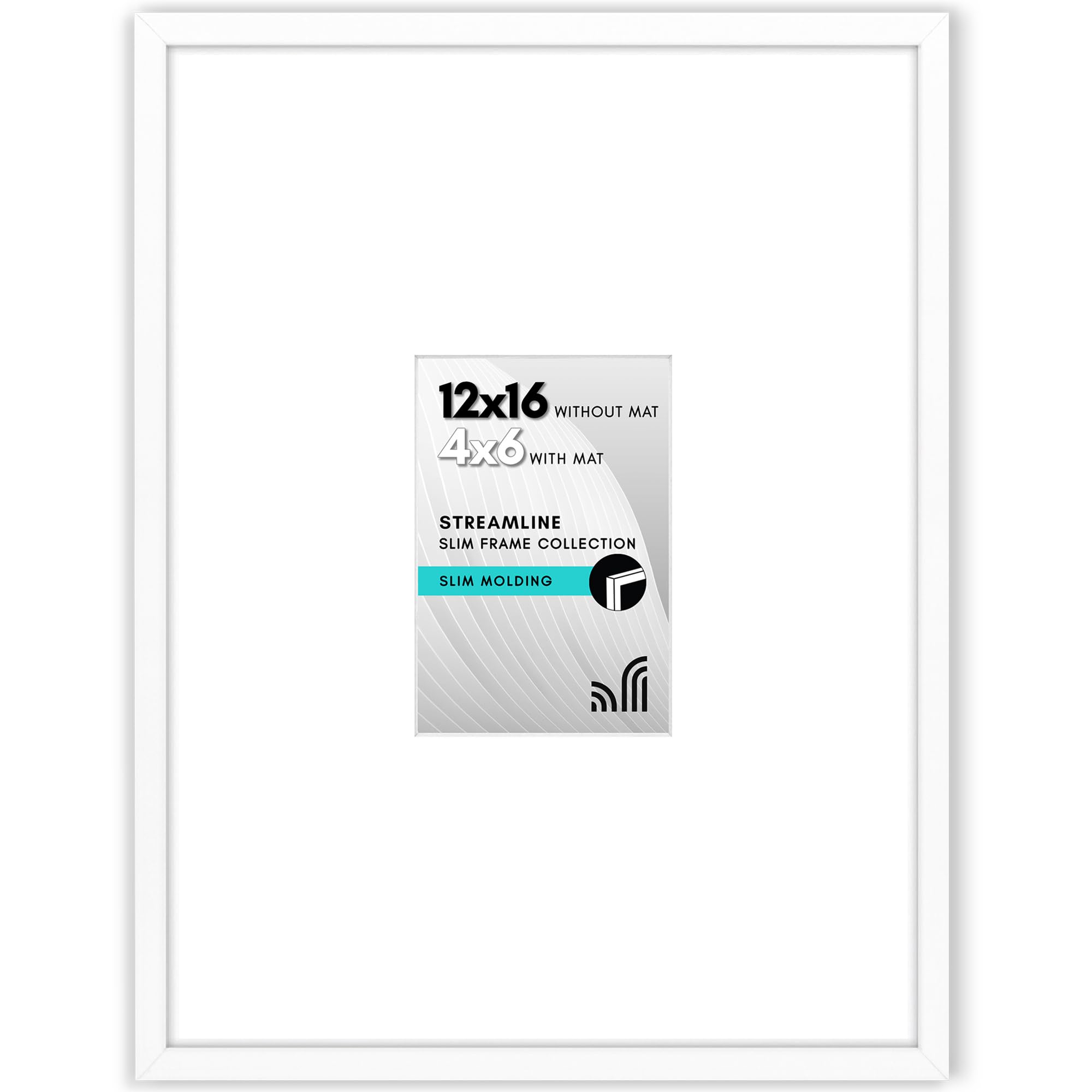 Americanflat 12x16 Picture Frame with Polished Plexiglass - Use as 4x6 Frame with Mat or 12x16 Frame Without Mat - Streamline Collection - Thin Picture Frame for Wall Display - White