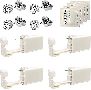 4 Pack Self Ear Piercing Gun, Disposable Self Ear Piercing Gun Kit with Earring Studs Safety Ear Piercing Gun Kit Tool (silver)