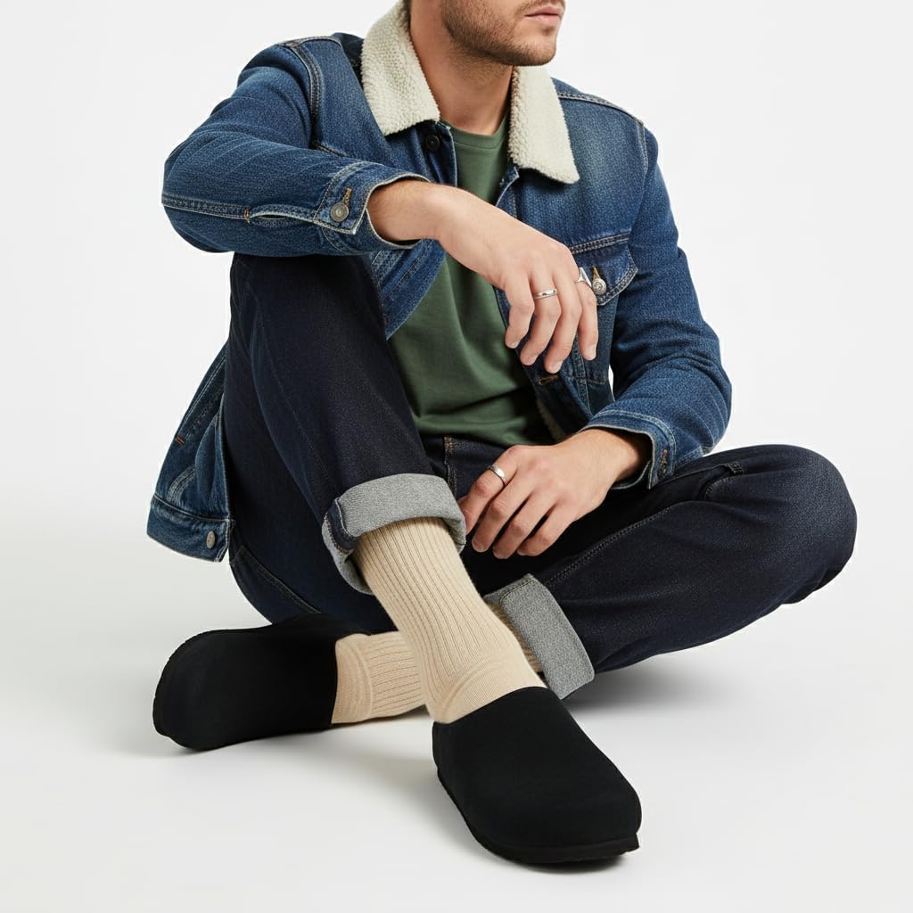 CUSHIONAIRE Heath Genuine Suede Cozy Mens Slippers – Faux Fur Clog House Shoes with Memory Foam, Indoor Outdoor Slippers for Men - Image 6