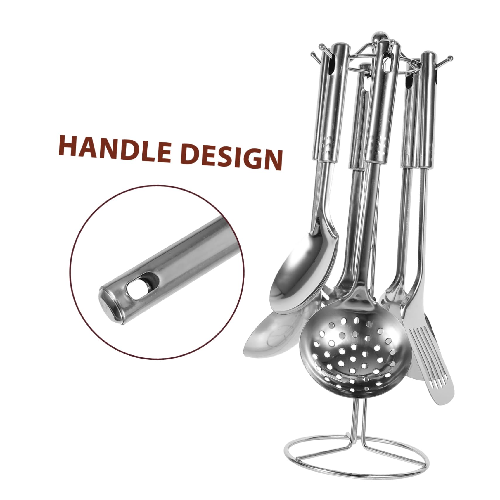 Set Utensili da Cucina in Acciaio Inox 6 Pezzi Supporto