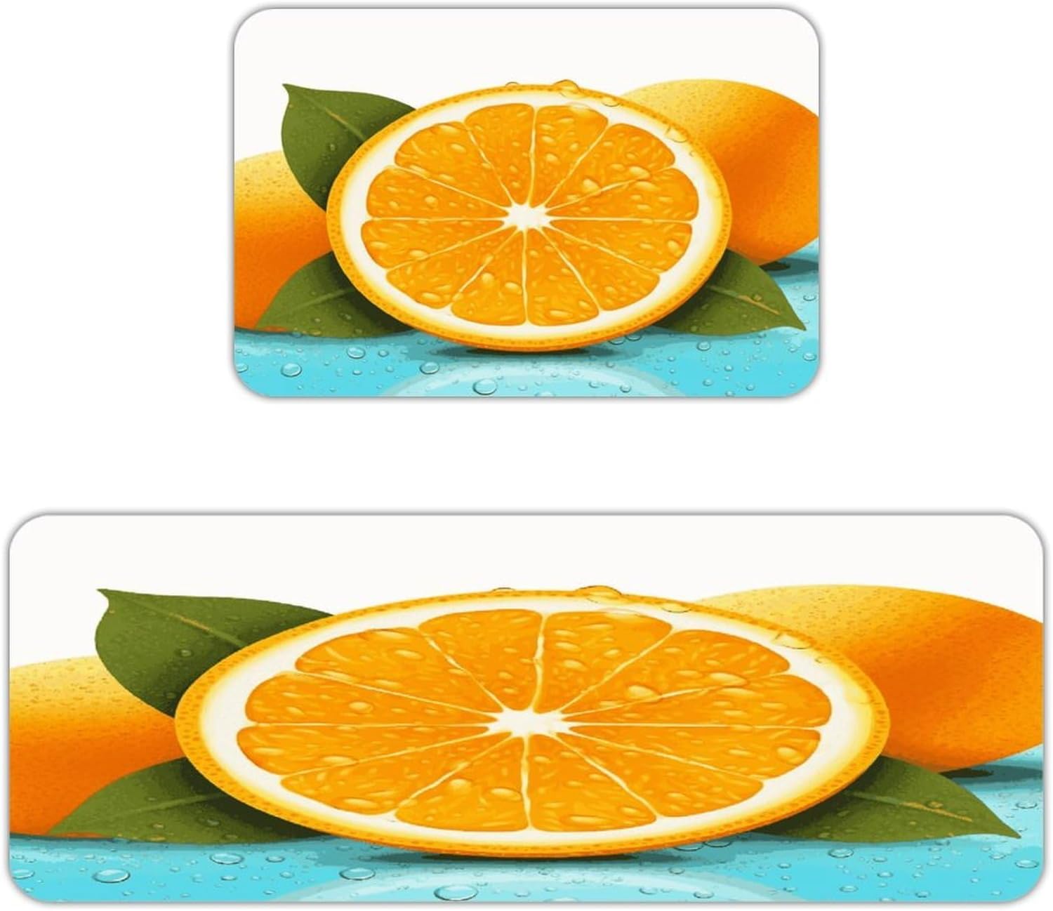 Fresh Orange Fruit Kitchen Mats with 2PCS Non-Slip Washable,Kitchen Rug Heavy Duty Durable, Floor Mats for Kitchen,Office,Sink,Laundry