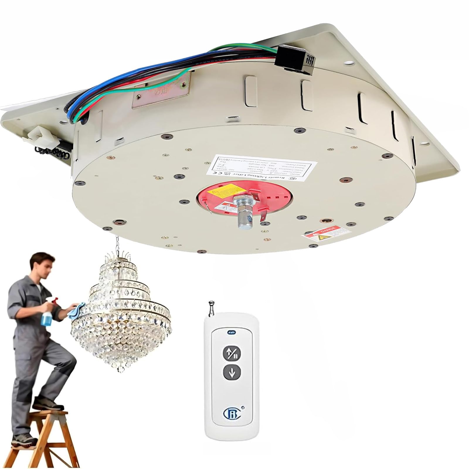 JozyJul Electric Chandelier Hoist,Electric Chandelier Hoist Lifter Kit,6M Lifting Height, 2 in 1 Villas Pendant Lamps Lifter LiftIing Setup,for Lamp Cleaning Maintenance Withcover-220lbs