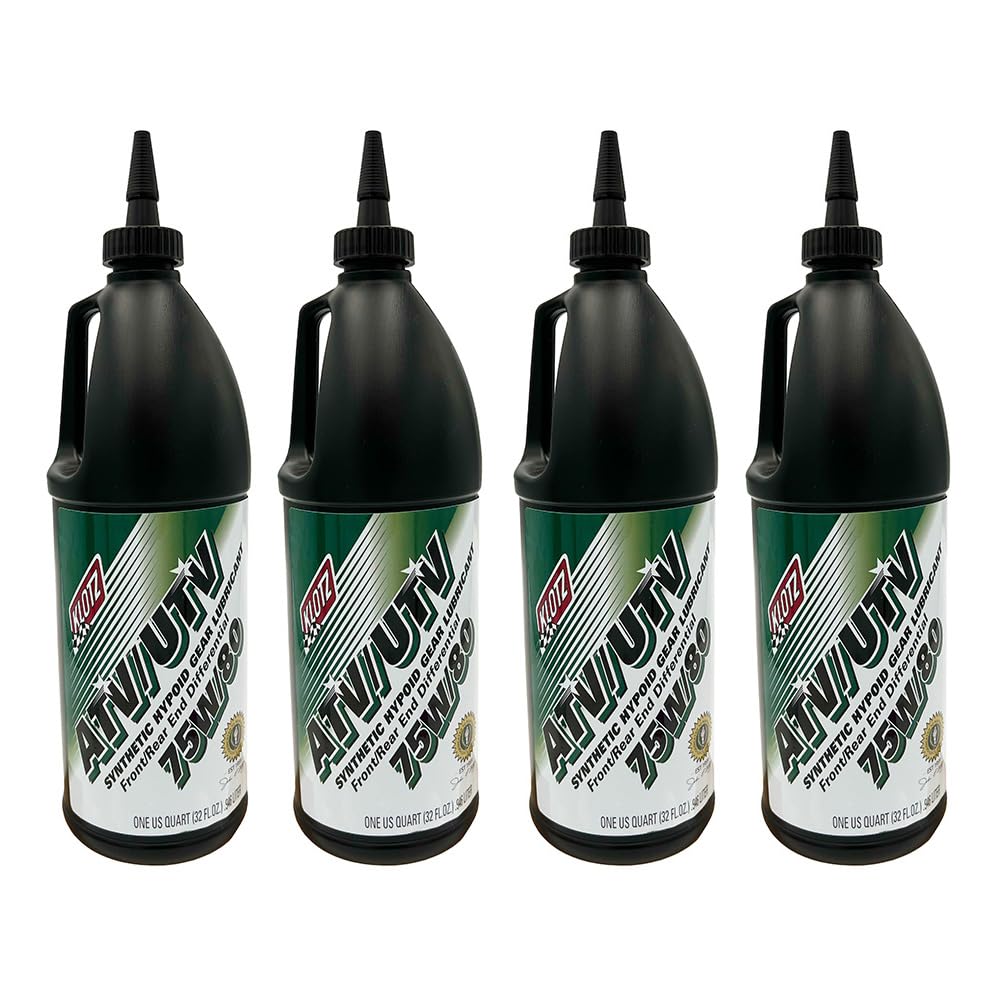 Klotz ATV UTV SXS 75W-80 Front & Rear End Differential Fluid Synthetic Klotz Oil Lubricant – 32 Ounce | Side by Side Transmission Differential Gear Protection, Corrosion Inhibitor, Anti-Wear - 4-Pack