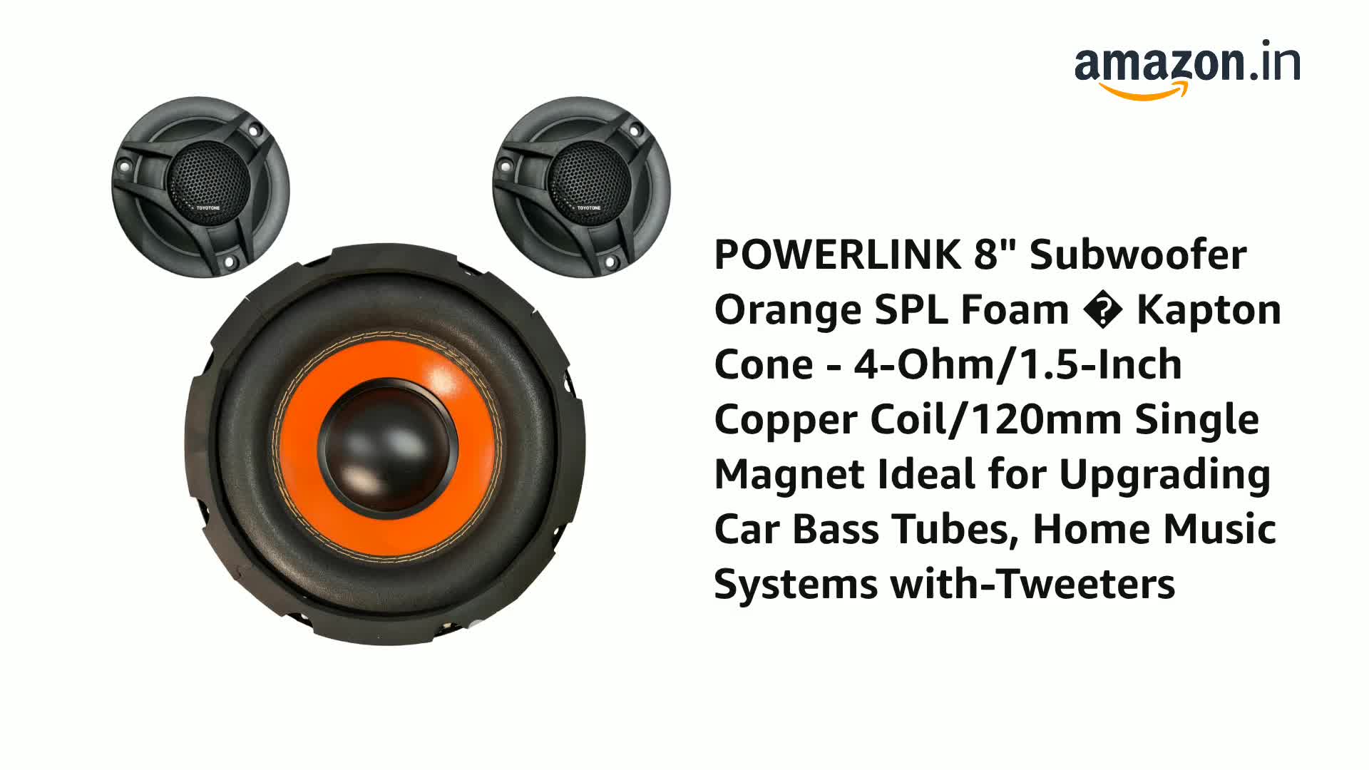 POWERLINK Subwoofer Orange SPL Foam   Kapton Cone - 4-Ohm/1.5-Inch