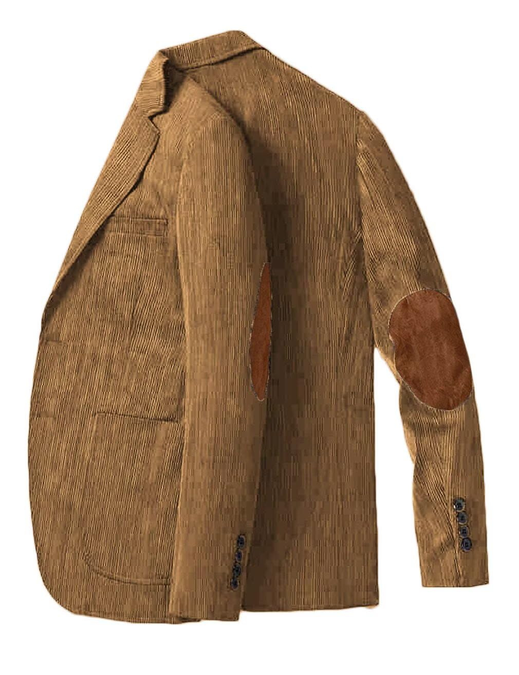 Men's Elbow Patch Corduroy Blazer Sport Coats Single Breasted Notch Lapel Vintage Jacket for Business Wedding