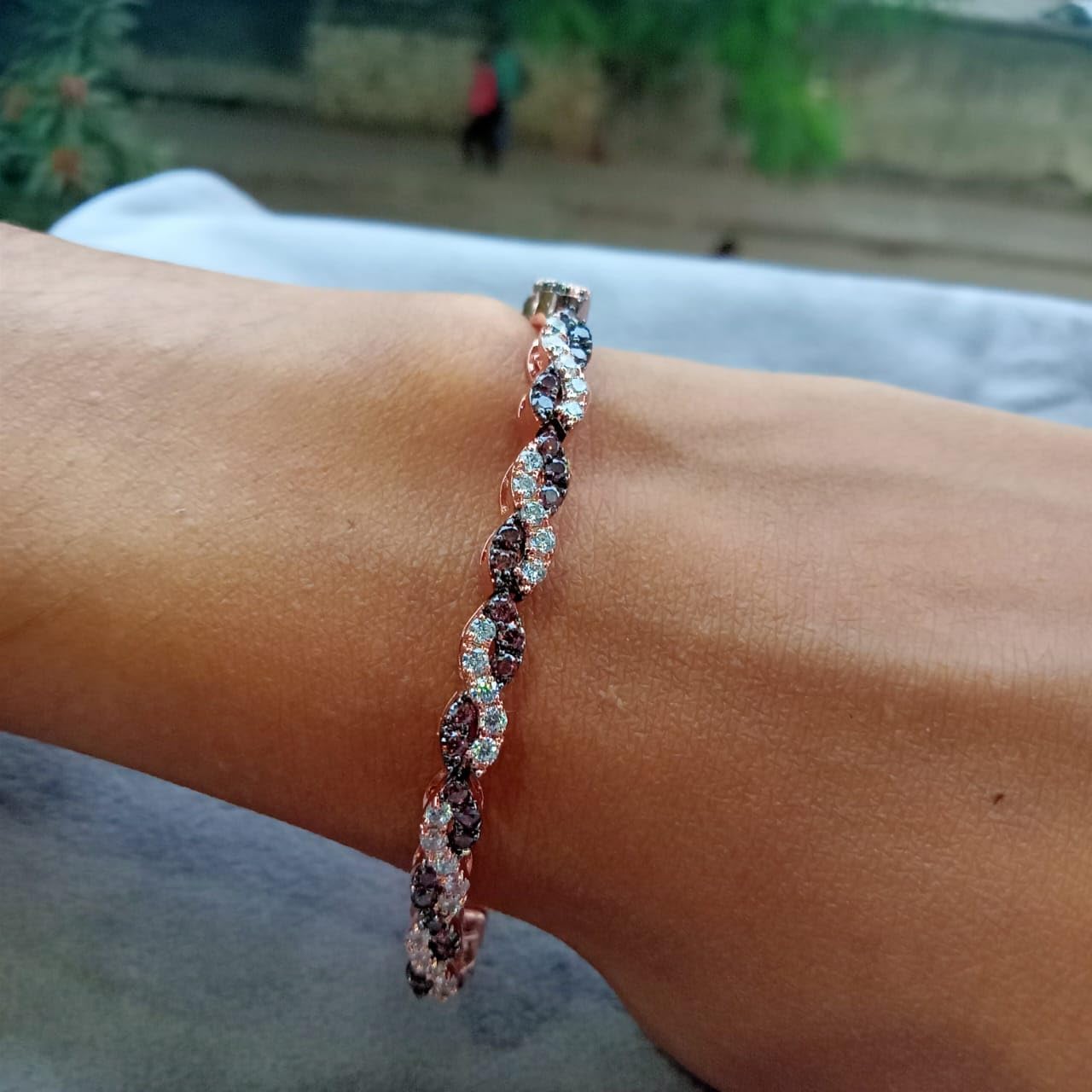 12.00 Carat Round Shape Brown Diamond & White Diamond Women's Intertwined Tennis Bracelet For Wedding/Anniversary 14K Rose Gold Plated 925 Silver