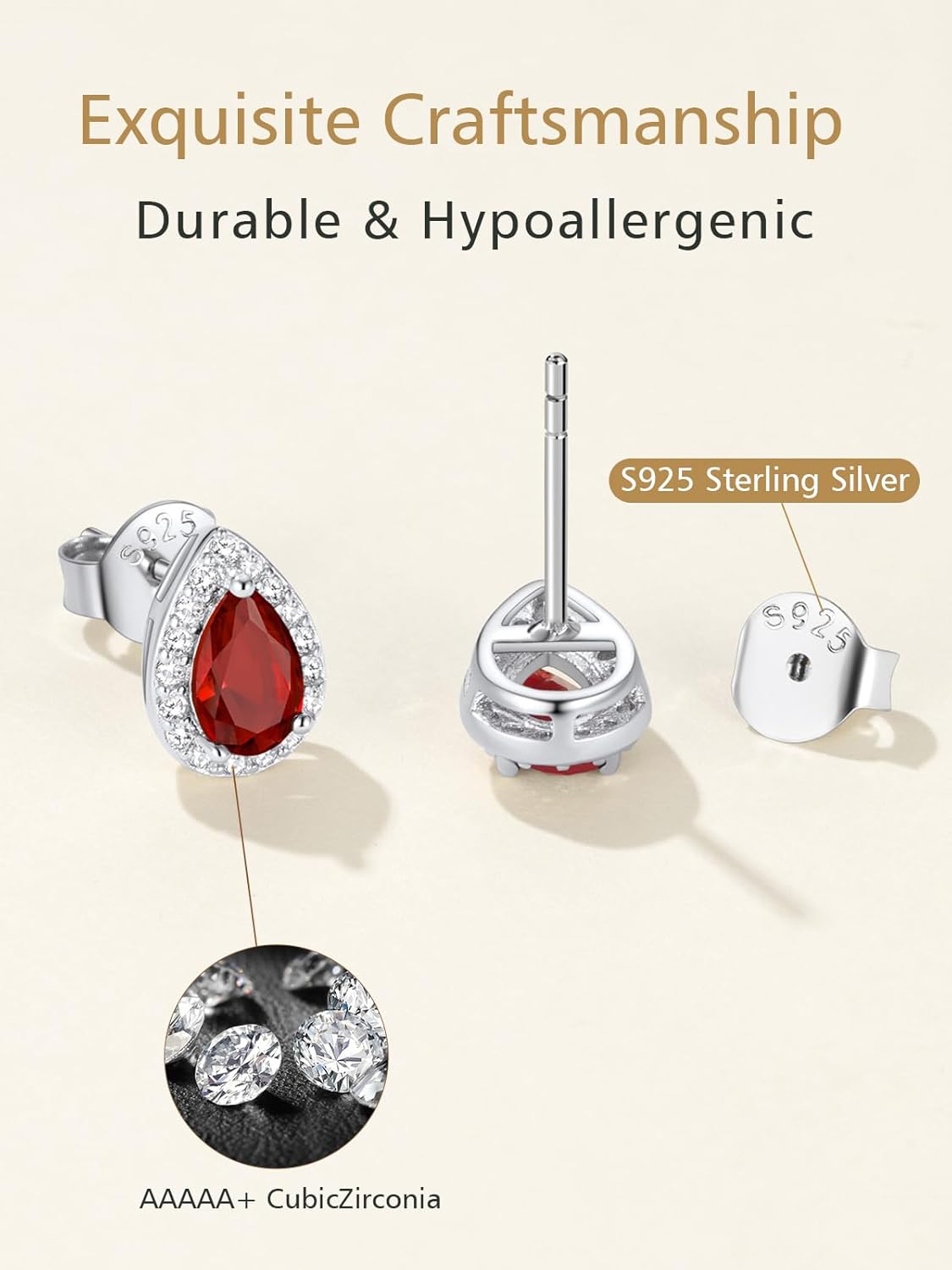 FindChic Teardrop Blue Topaz Earrings December Birthstone Sterling Silver Cubic Zirconia Studs Hypoallergenic Christmas Gifts Wedding Earrings for Brides Everyday - Image 4