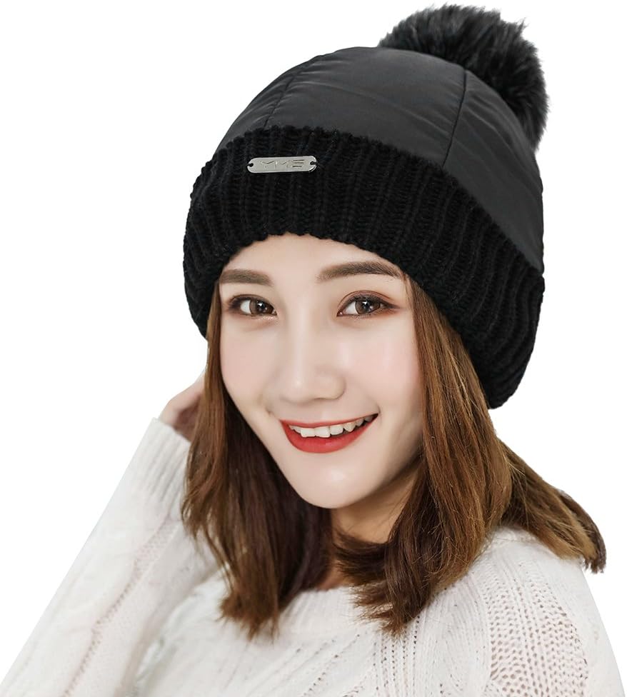 Women Winter Hat Warm Beanie Hat Cap with Fleece Lining Girls Knitted Nylon Hat