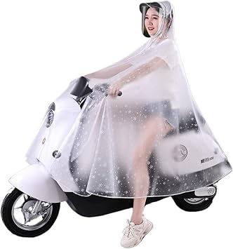 Waterproof Cycling Raincoat - Hooded Rain Poncho with Mirror Cover for Bike, E-Bike, Motorcycle, and Mobility ScooterSnowflake White,3XL