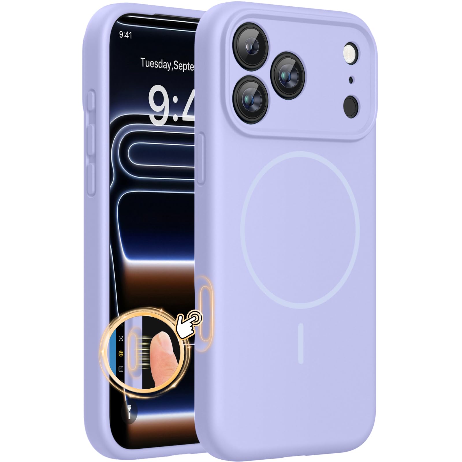 Photo 1 of Miracase Magnetic for iPhone 17 Pro Case, Compatible with MagSafe, Integrated Silicone Camera Control Cover, 3.0mm Thicken Shockproof Drop Protection Phone Case for 17 Pro,Light Purple
