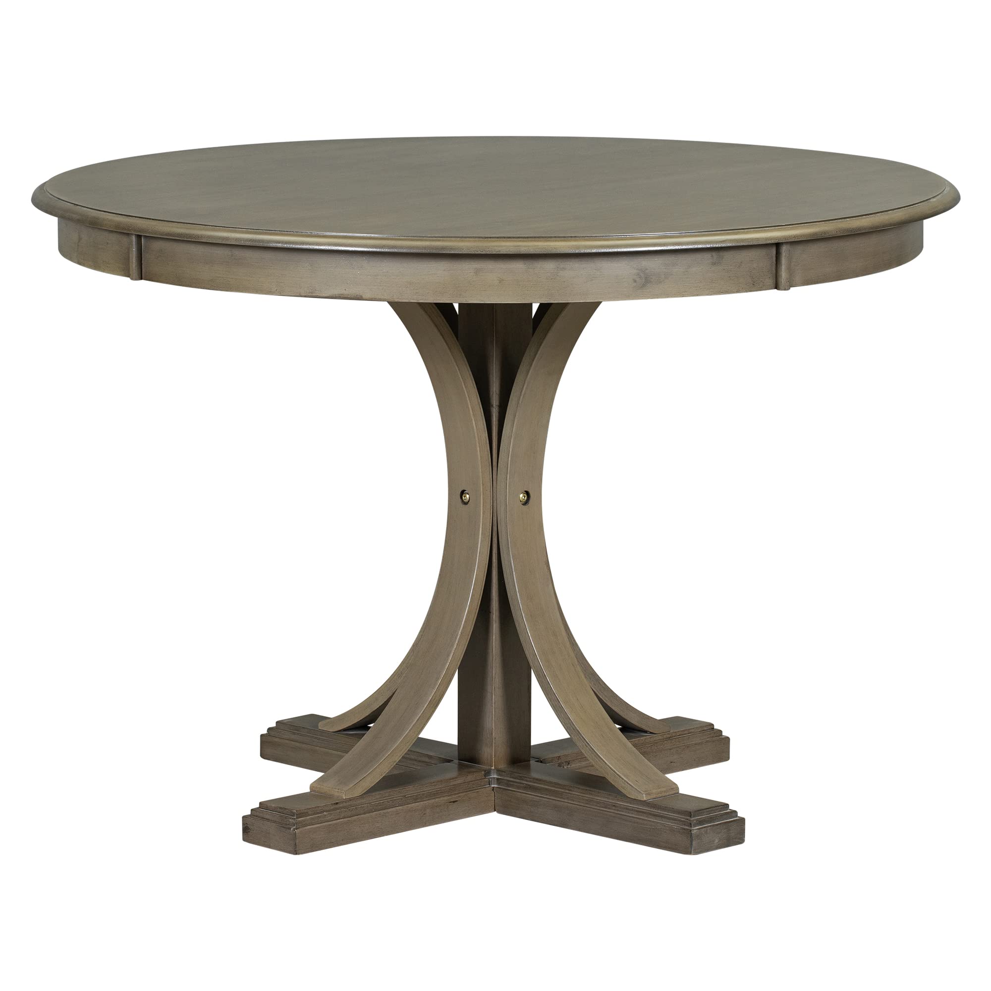 SEE DESCRIPTION 5-Piece Round Dining Table Set, Taupe, Solid Wood Veneer, 44-Inch Table with 4 Upholstered Chairs, Retro Cross-Base Design (Taupe)