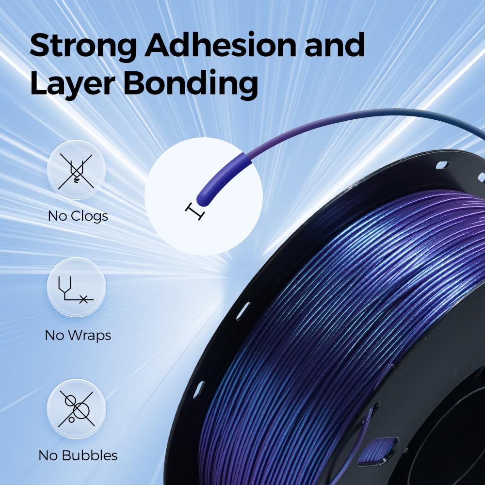 VOXELAB Filamento para impresora 3D Chameleon PLA que cambia de color, 1,75 mm, precisión dimensional precisa +/- 0,02 mm, bobina ordenada de 1 kg (2,2 lbs), cambia de color con luz y ángulos, titanio