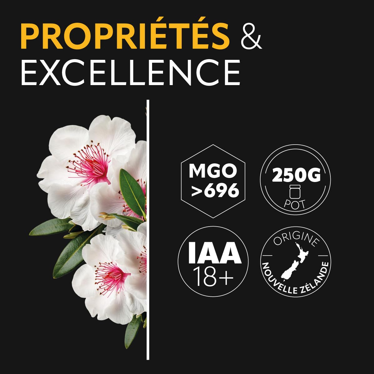 HERBESAN®- MIEL DE MANUKA ACTIF - IAA18+ (MGO696+)- Origine Nouvelle-Zélande garantie - 100% miel de manuka - Pot de 250G