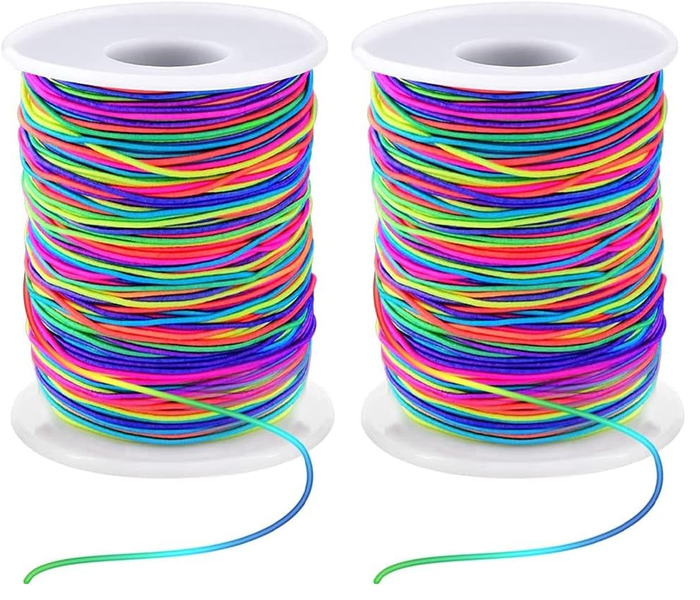 LUSTEMBER 1mm Stretchy Bracelet String, Sturdy Rainbow Elastic String Elastic Cord for Jewelry Making, Necklaces, Beading and Crafts (Pack of 2)