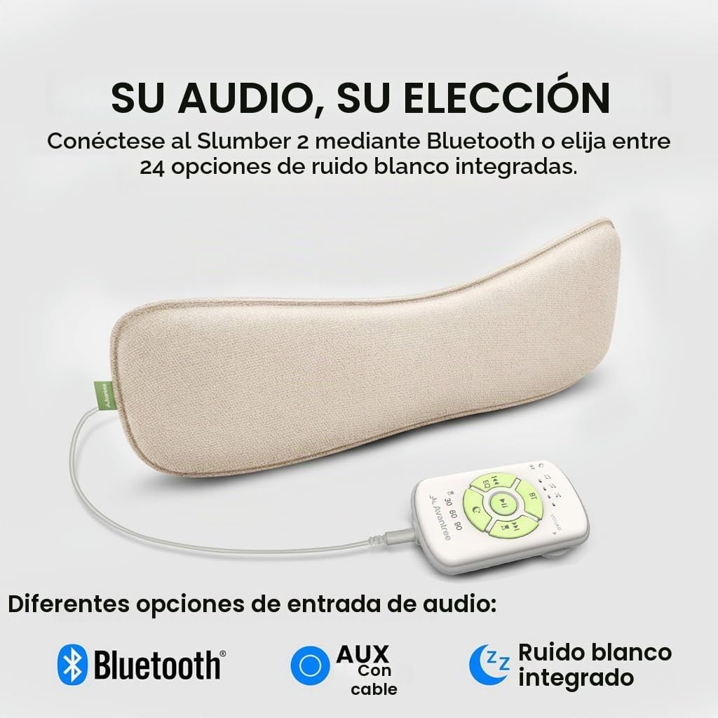 Avantree Slumber 2 – Almohada con Altavoces Bluetooth Inalámbricos, 4 Altavoces Planos, Ruido Blanco, Auriculares para Dormir, Control Remoto, Temporizador – Diseño Cómodo para Dormir de Lado