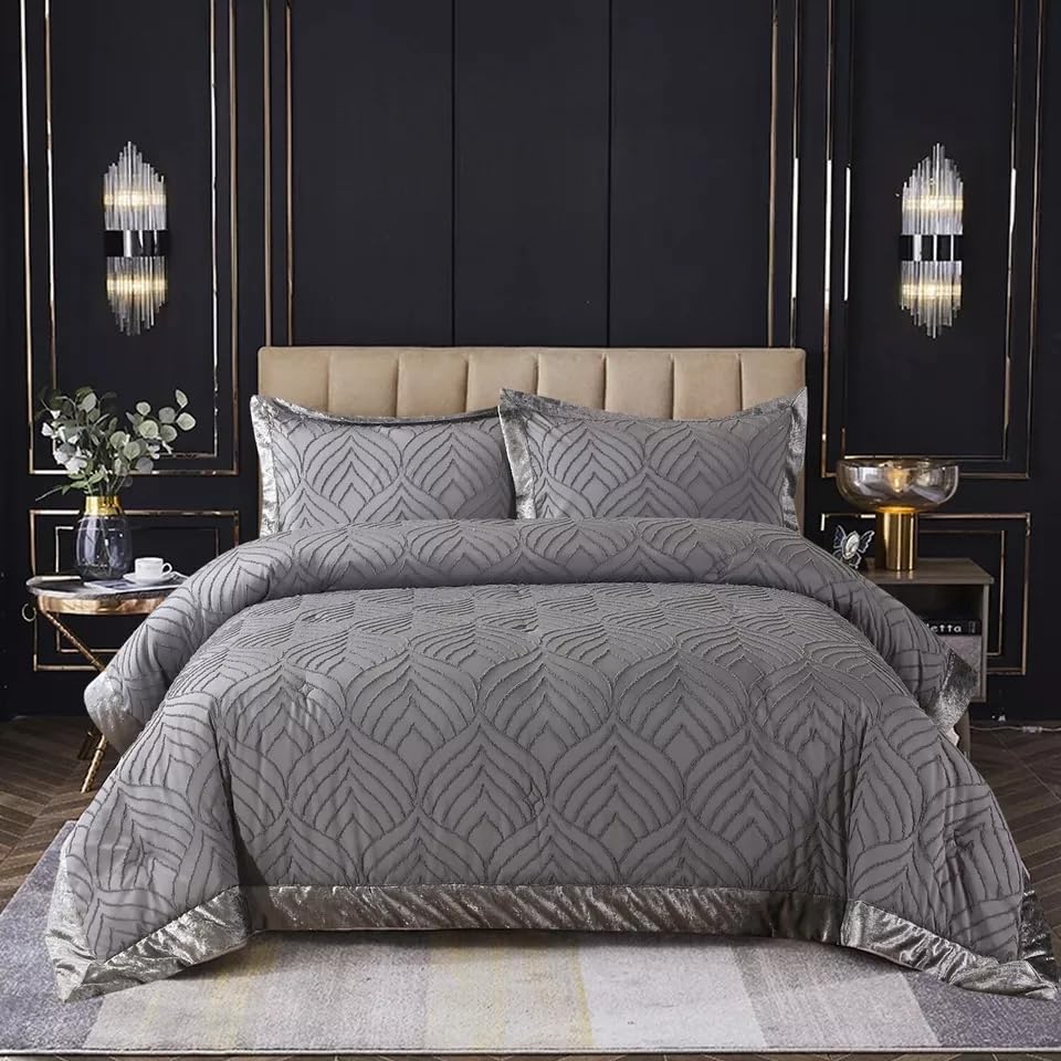 Online Beddings Store Chelsea bedspread Double Size, Soft Microfiber Lightweight Quilted Bedspreads Coverlet All Season Bedding Set (Grey, Double (250x250cm))