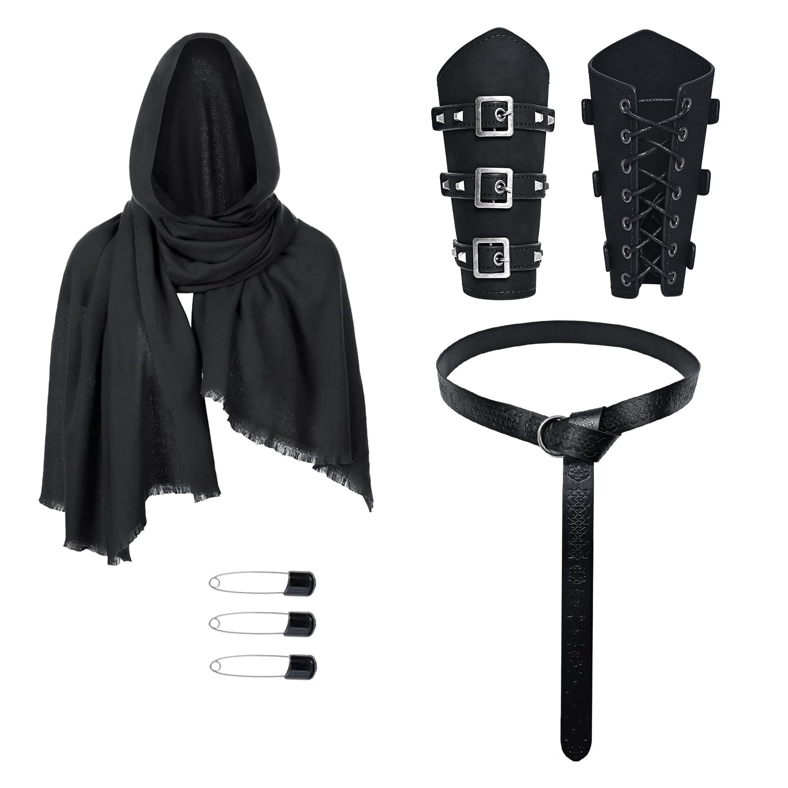 JDFAIJEAL Medieval Viking Style Accessories Set - Renaissance Knight Kit, Black