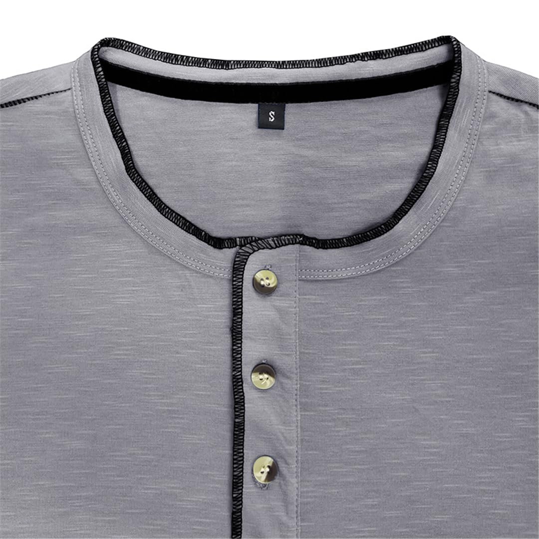 Męska koszula z długim rękawem Henry'ego Wszechstronna koszulka z dekoltem w serek Casual Solid T-shirty