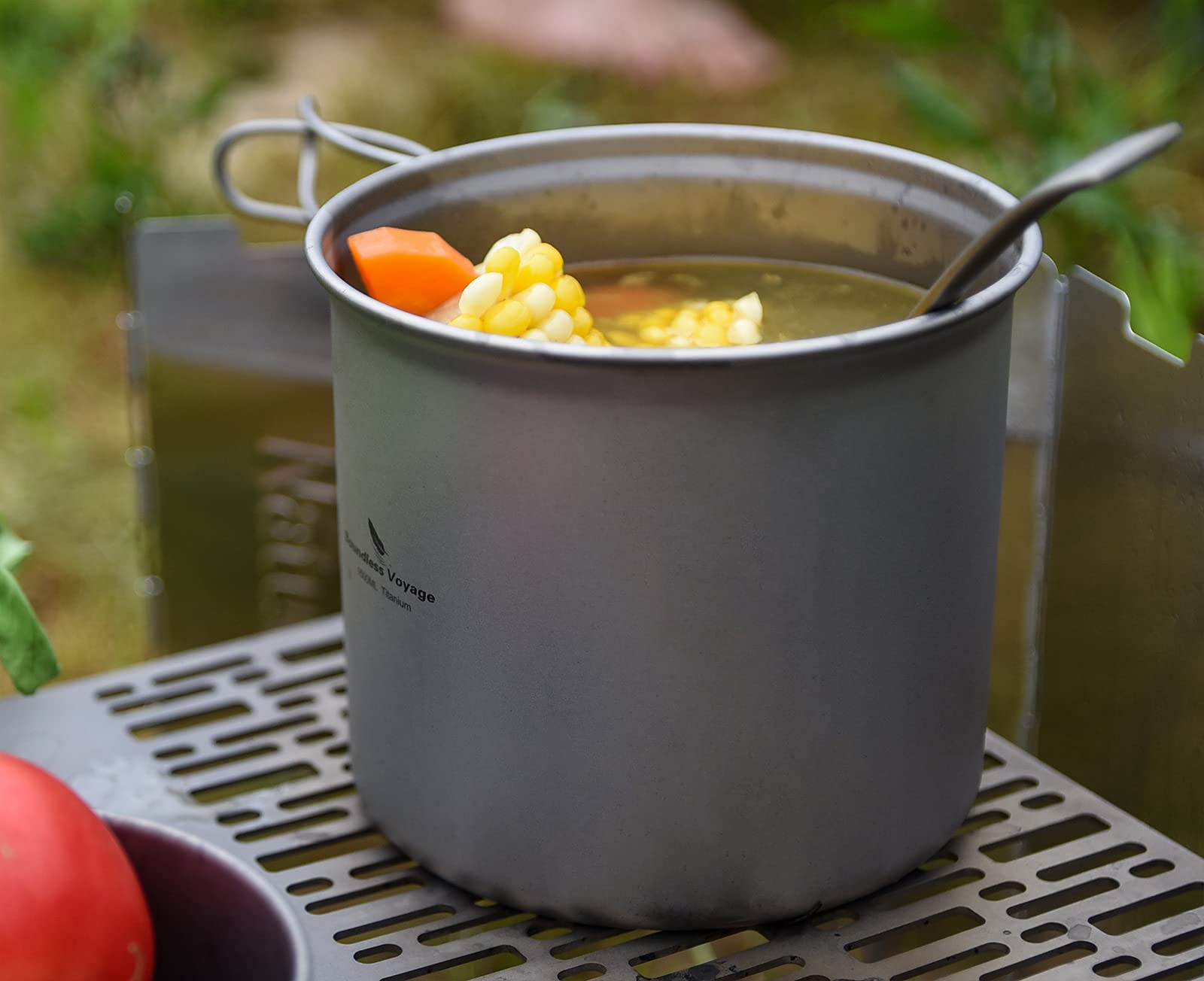 iBasingo Camping Topf & Pfannen Set Titan Kochgeschirr Set mit Klappgriff Outdoor Leichte Küche Kochutensilien Wandern Tragbare Schüssel Tasse Küchenutensilien Reise Picknick Geschirr