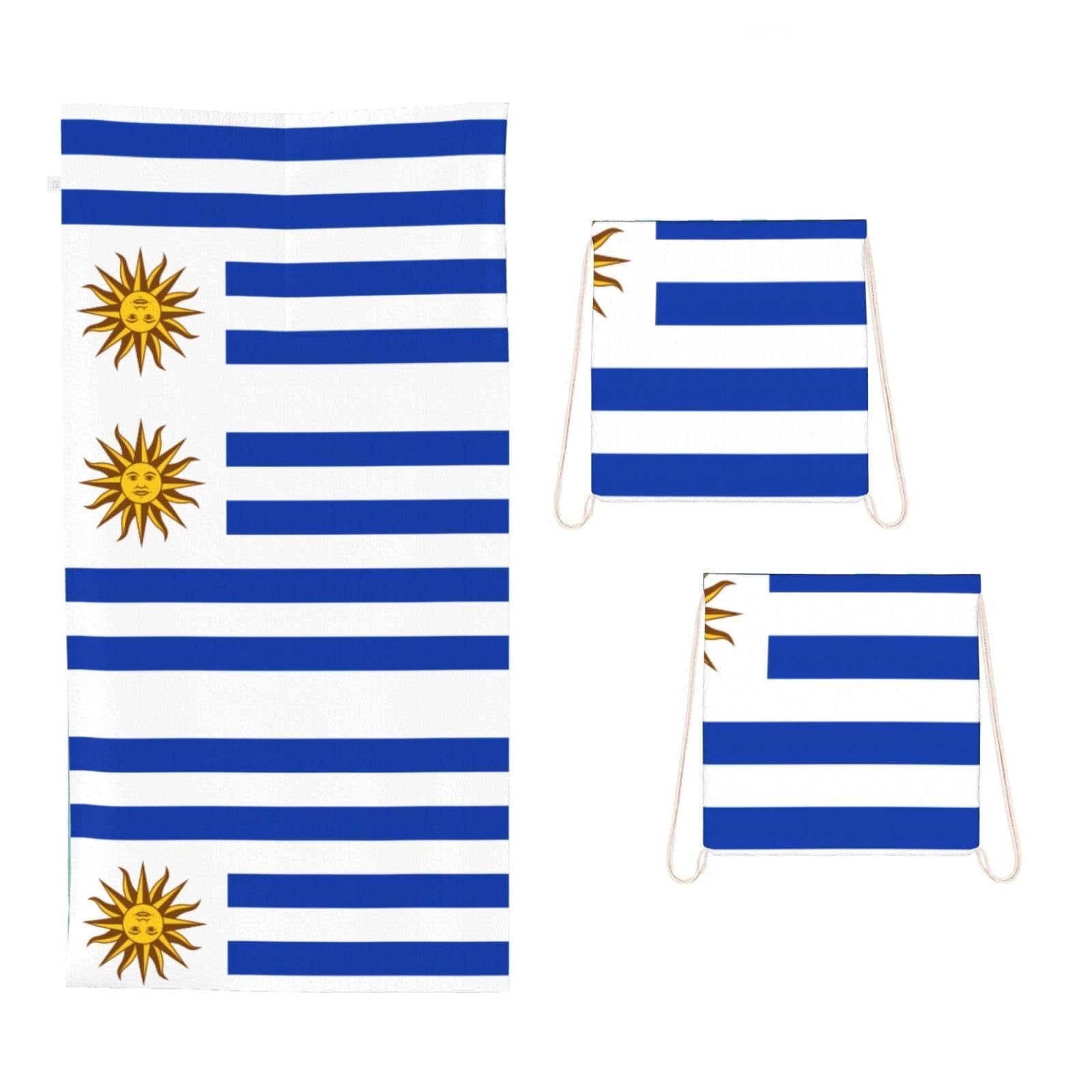 CNTDBU Flag of Uruguay 2 in 1 Packable Towel Bag-Large Beach Towel with Stuff Sack, Super Absorbent Microfiber Travel Towel for Pool
