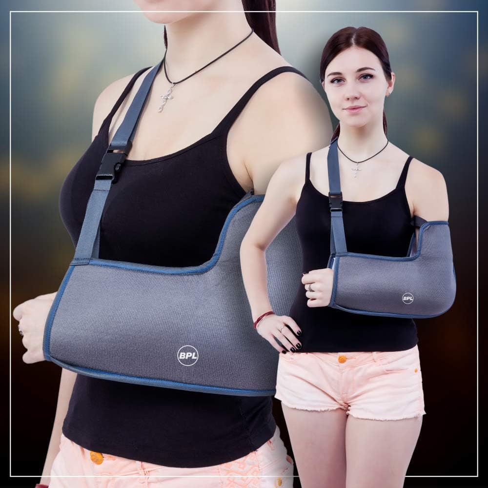 BPL Medical Technologies OrthoCare Arm Sling Baagy with Elbow Support, Arm Immobilizer Brace for Fracture, Sprain, Dislocation and Pain Relief Arm Support Belt For Men, Women & Children - Grey - M 1