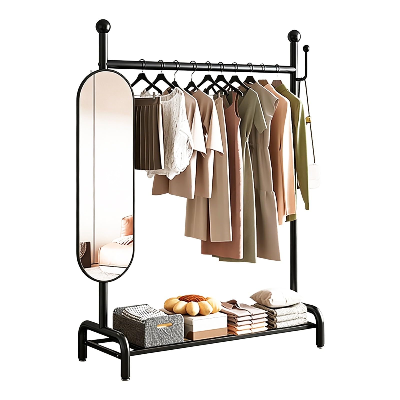 Freestanding Clothing Rack With Full Length Mirror,Garment Rack(Black,80cm/31.5in)