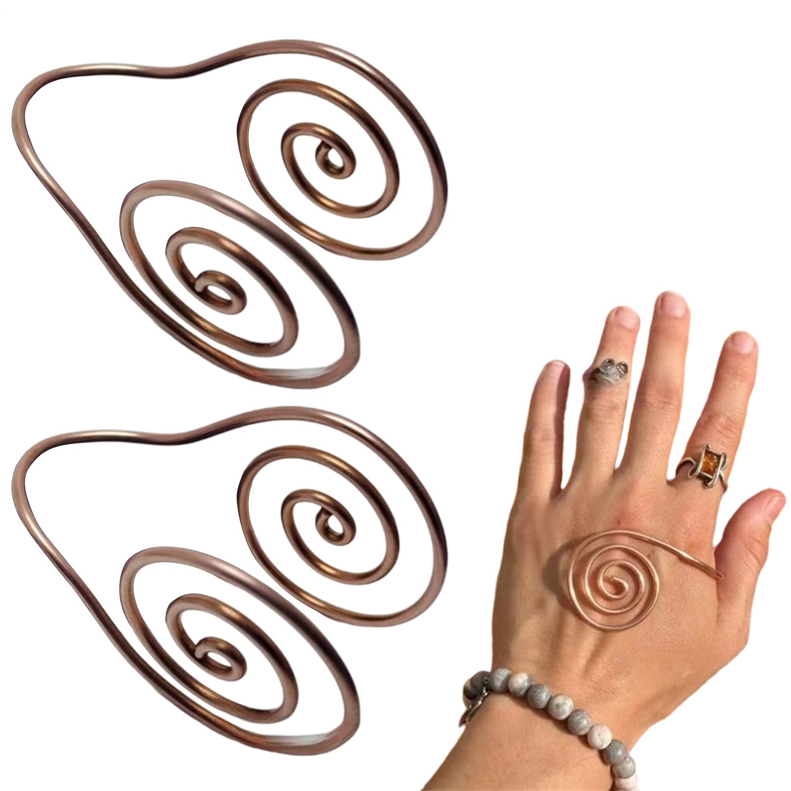 2 Pieces Copper Palm Ring Reiki Spiral Hand Rings for Meditation & Energy Heal, for Crystal Work, Meditation Gift for Women and Men