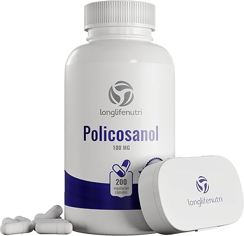 Policosanol 100 mg 200 cápsulas vegetarianas  Suplemento para colesterol  Hecho de caña de azúcar natural pura  Salud del corazón y metabolismo de