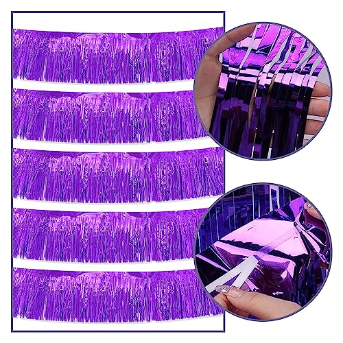 Image of 5 Pack 10 Feet Purple Fringe Garland Foil Fringe Garland Metallic Tinsel Streamers Fringe Backdrop Banner for Parade Floats Birthday Party Decorations Halloween Christmas Decoration (Purple)