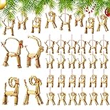 24 Pcs Christmas Straw Goat Ornaments Yule Goat Straw Decor Julbock Swedish Christmas Decorations Gifts for Garden Yard Outdoor Decoration Home Birthday Party, 4 Styles, 3 Inch Tall