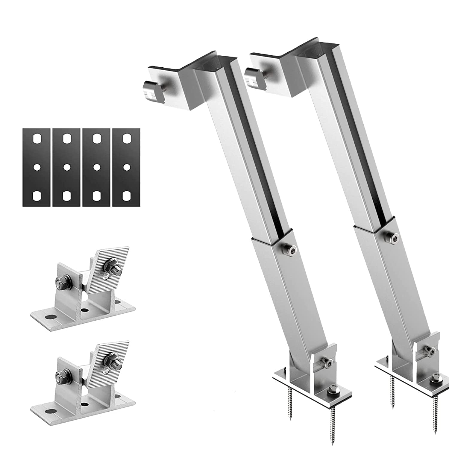 Warmfay Soporte para módulo solar, 2 juegos de soportes para plantas de balcón, juego de montaje, longitud extra 52 cm-104 cm, soporte ajustable a 60 °, soporte de panel solar de aluminio para techo