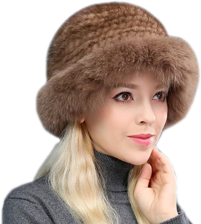 Women's Real Mink Hair Hat Real Fox Hair Hat Brim Winter Warm Wedding Party