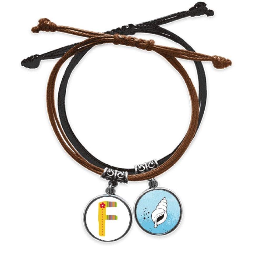 Pulsera F alfabeto flor de cuero con cordon ajustable de mano 3