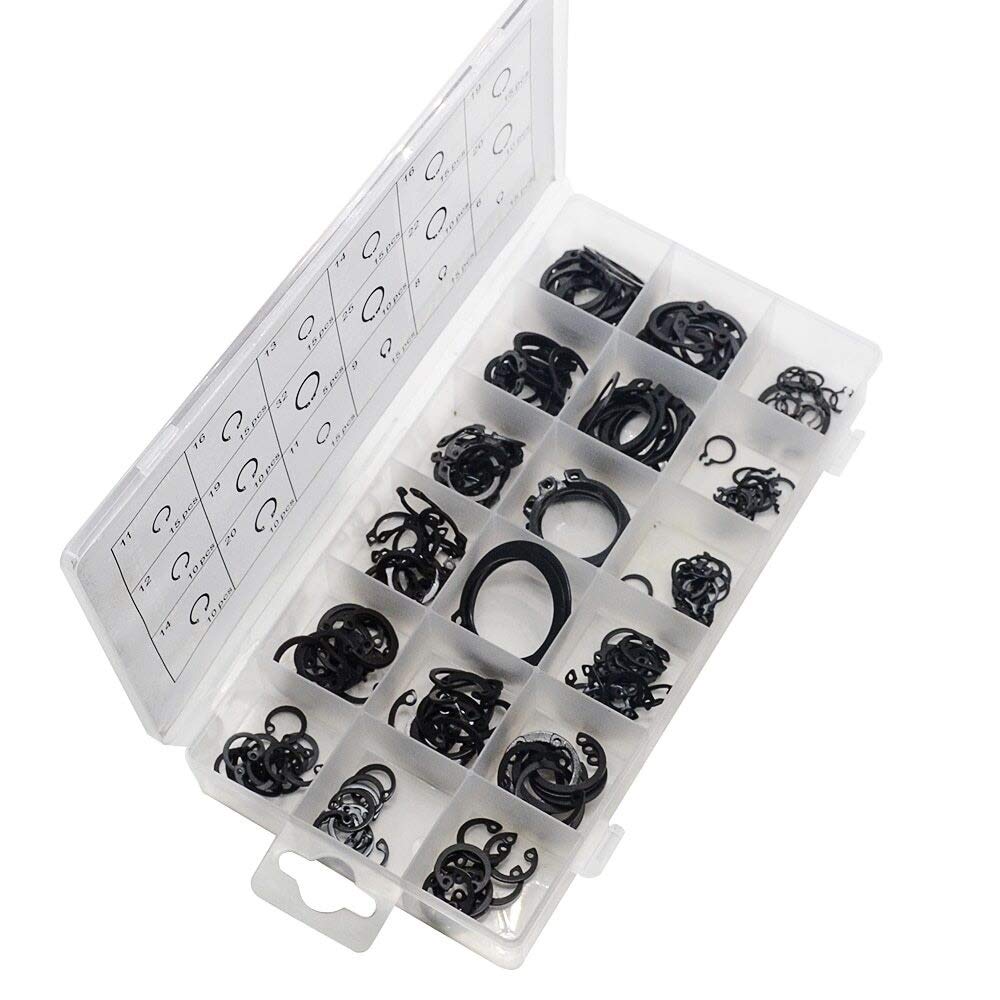 CHENHAN Lock washer 225PCS Circlip Set External/Internal Retaining E-type Cir clip Lock Snap Retaining Ring Assortment Set holes Shaft Collar Washer