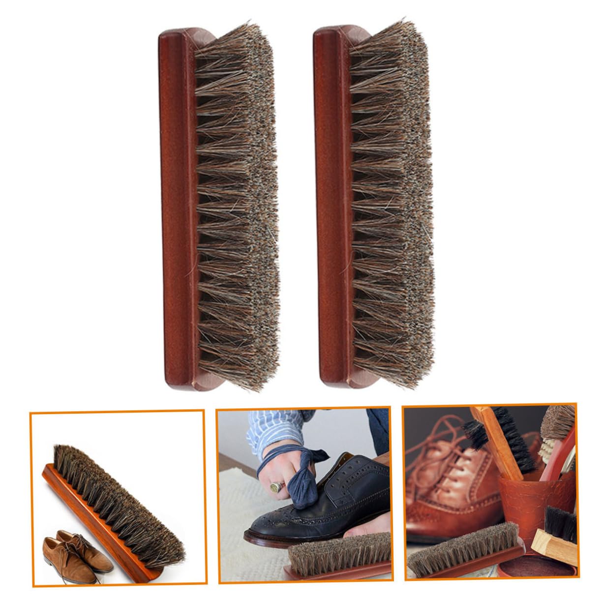 4 Piezas Cepillos de Limpieza de Zapatos de Crin de Caballo Juego para Pulido de Zapatos Limpieza de Asientos de Automóviles y Sofás Cepillo Multifuncional para Brillo y de