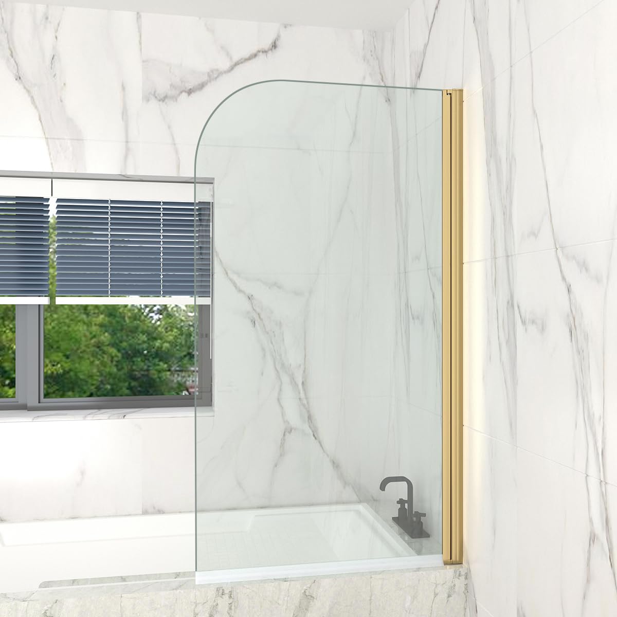 T&K Pare-bain pivotant 800 x 1400 mm pour douche avec bord arrondi doré en verre trempé de 5 mm à nettoyage facile des deux côtés pour salle de bain