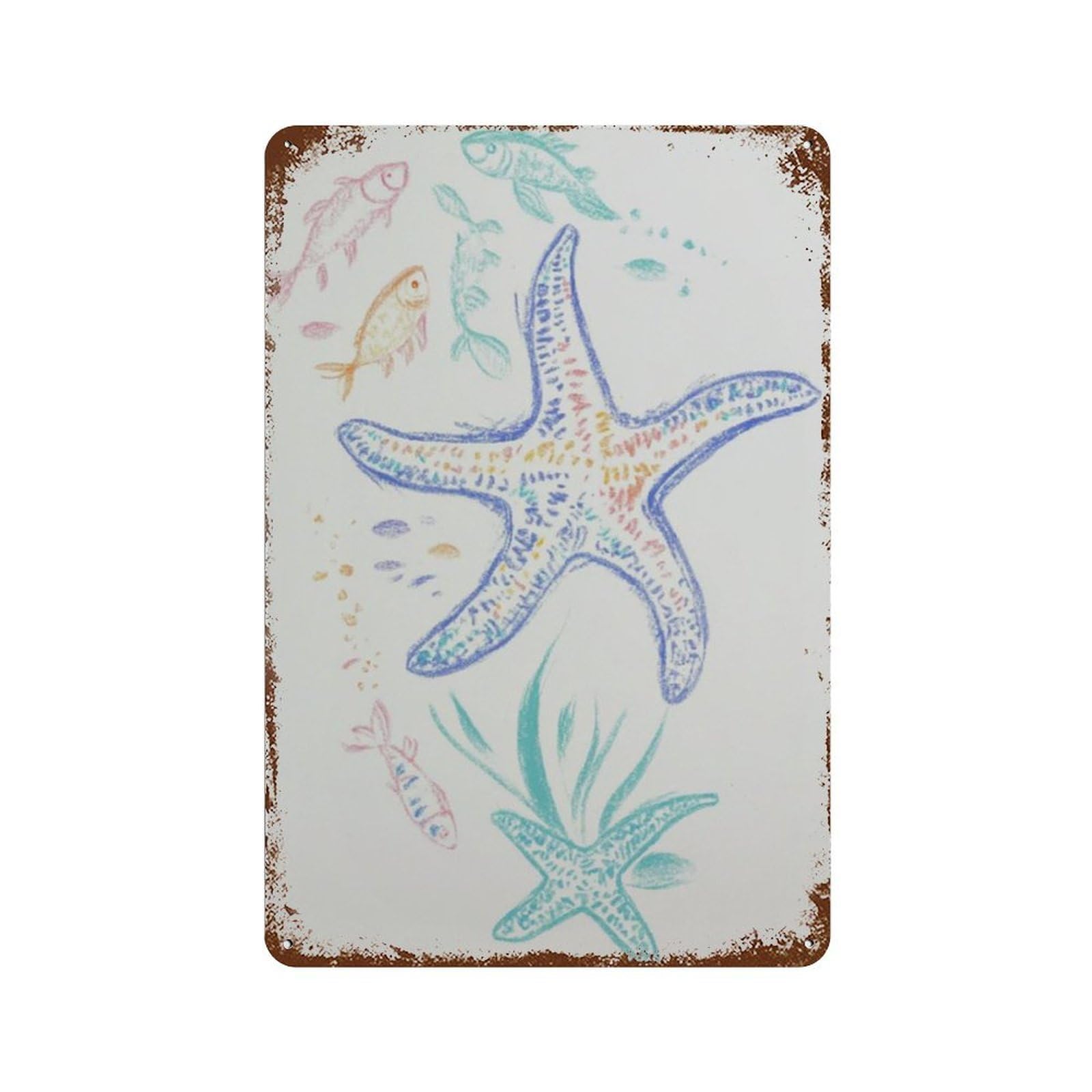 xiaoxiaoshen Starfish Coastal Colourful Sea Life Wall Decor Art Metal Tin Poster Modern Home Decor Art Home Bar Shop Decorations Vintage Sign 30x20cm