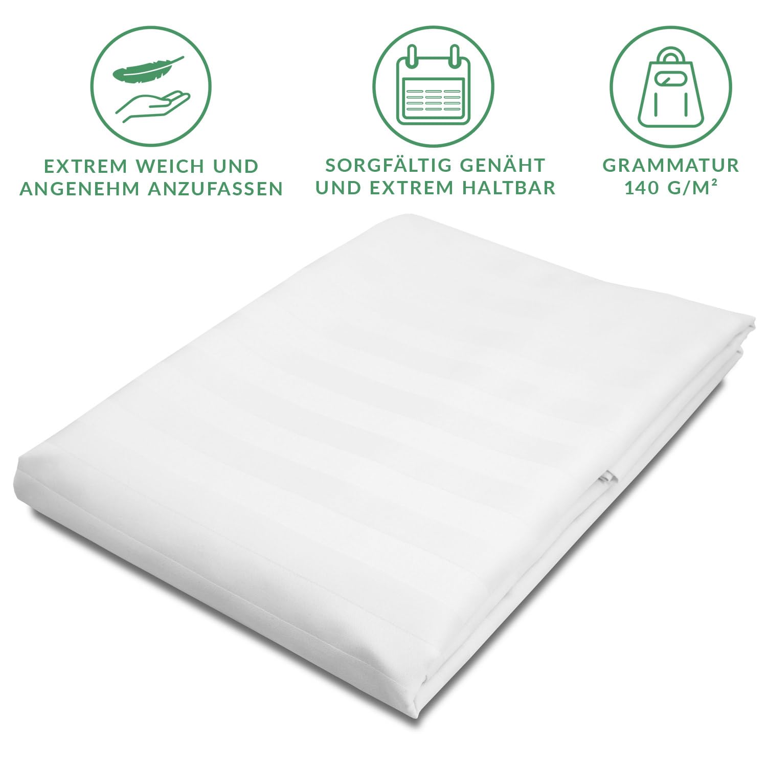 DarymexFlaches Laken ohne Gummizug, 220x260 cm, Satin, Weiß | Satiniertes Betttuch mit Streifenmuster, 50% Bambusviskose & 50% Baumwolle, weich, temperaturregulierend
