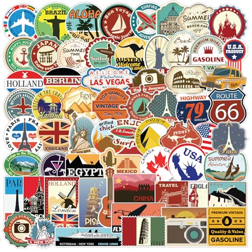 Lot de 100 Voyage Autocollants en Vinyle Imperméables, Valises Stickers pour Bagages Valise Skateboard Guitare Ordinateur Portable