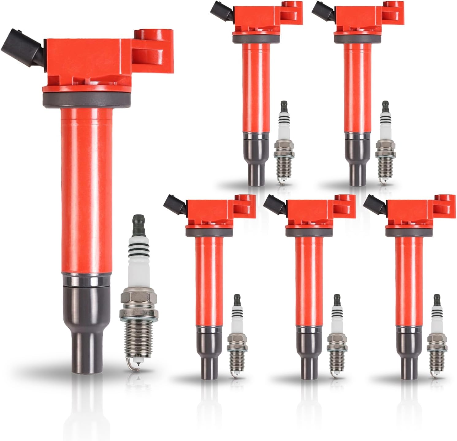 ENA Set of 6 Red UF267 Ignition Coil Packs 4504 Spark Plugs 3.0 3.3 V6 1999 2000 2001 2002 2003 2004 2005 2006 2007 2008 Compatible with Lexus Toyota Avalon Camry Highlander Sienna Solara ES300 RX300