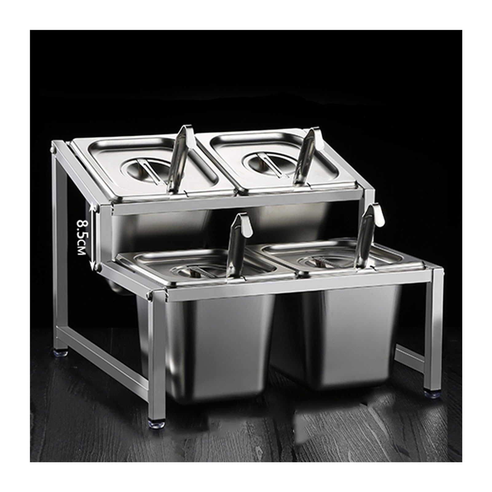 WDSOPK Commercial Spice Racks Set, Double Layer Stainless Steel Inclined Condiment Racks, Seasoning Sauce Salad Jam Ingredients Container for Kitchen Bar Restaurants Buffets (35x35x27.5cm(a))