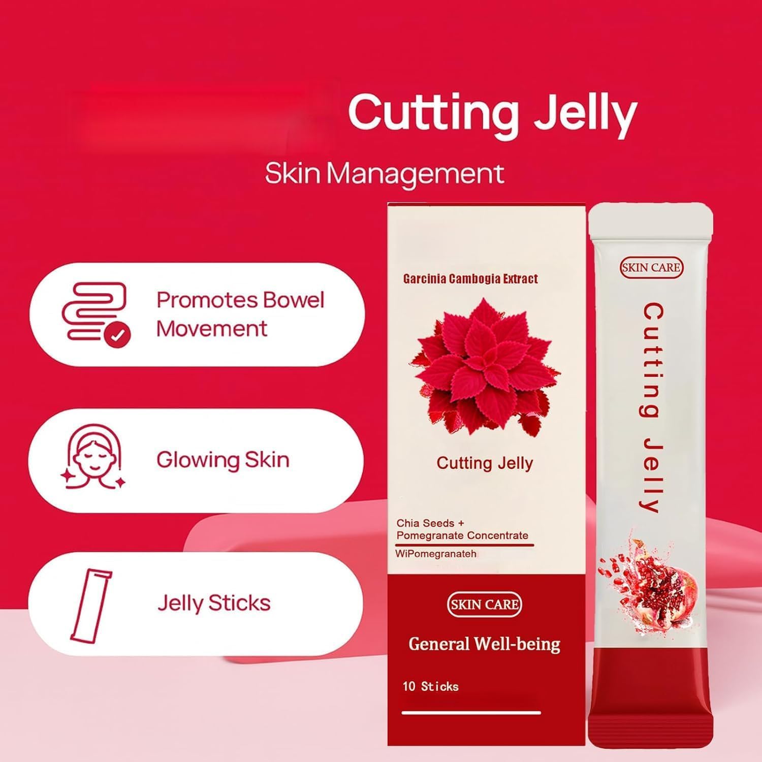 Coleology Cutting Stick Jelly – Suplemento Nutricional en Gelatina con Colágeno y Ácido Hialurónico, Sabor a Granada, 2 Paquetes de 10 Unidades (20 Sticks de 25g), Envuelto Individualmente