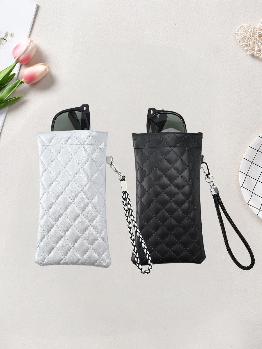 2 Pack Protective Glasses Case, Travel PU Leather Press-Top Double Sunglass Pouch for Men & Women Black & Pink