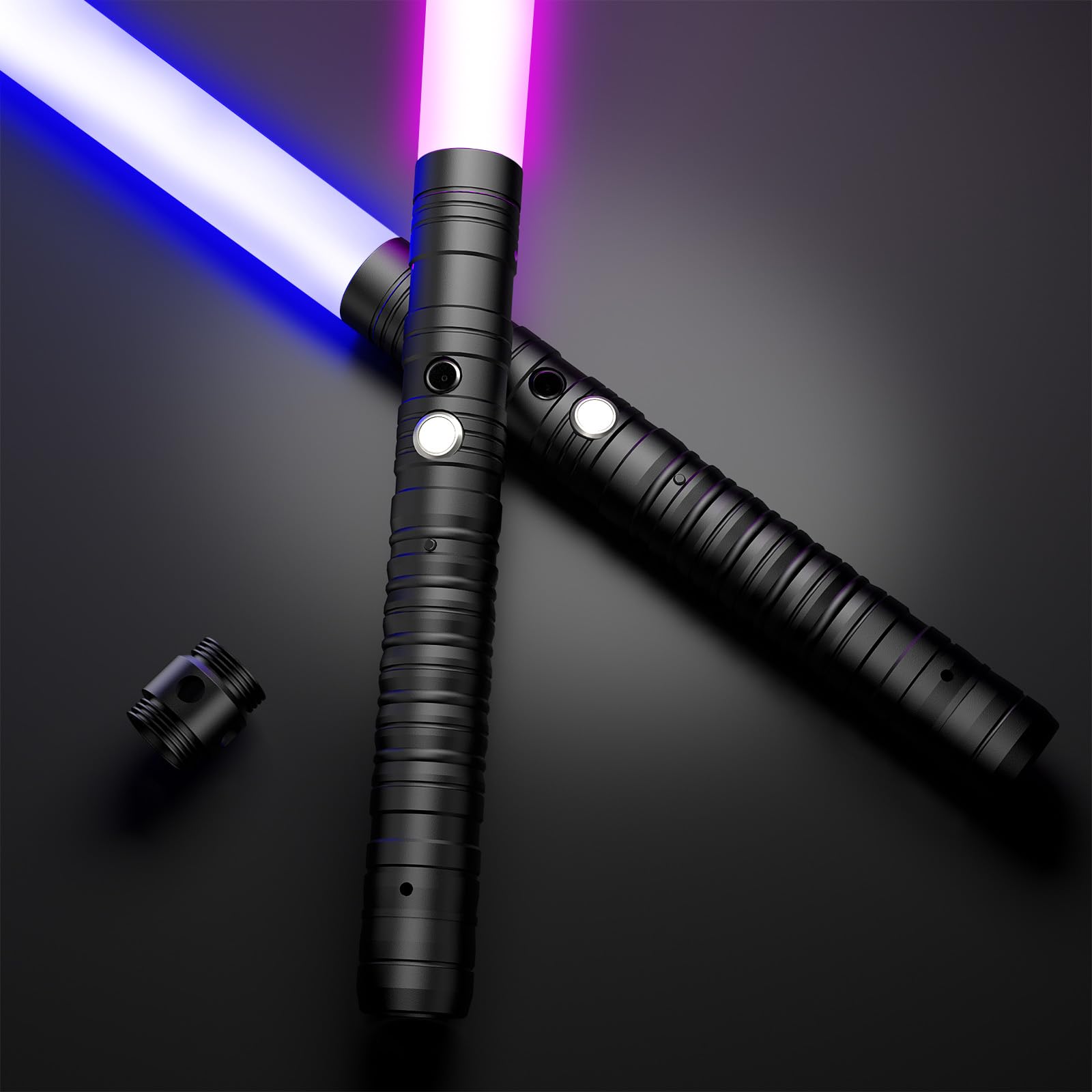 VONKAKOO Dueling Lightsabers, RGB 7 Color and 3 Sound Mode with Aluminum Alloy Handle, Rechargable 2-in-1 Double-Bladed, Light Up Saber for Kids