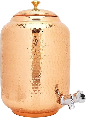 Miniatura 2 de Dispensador de agua de cobre puro Matka con 2 vasos de vidrio 65 litros marrón juego de 3 piezas