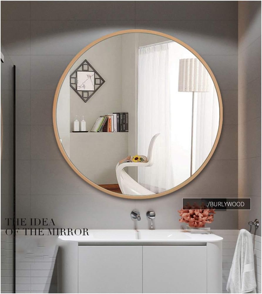 Round Wall-Mounted Bathroom Mirror-Wooden Framed Large Vanity Mirrors Shaving Mirror Magnifying Mirror Shower Make-up Mirror-Bedroom Living Room Hallway（Multiple Sizes）