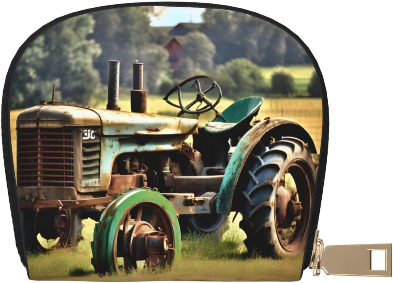Old Tractor Photo Farm print Card Holder, Small Card Wallet Pocket Business Card Case with Zipper Modern Art