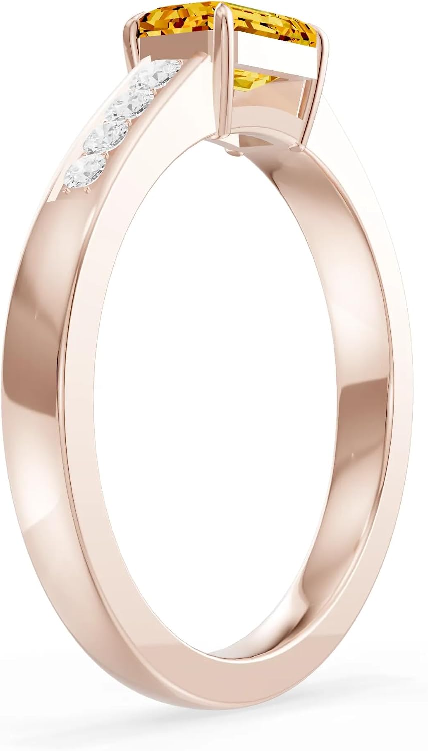 PEORA Emerald Cut Cut Citrine Solitaire Band Available in Solid 10K, 14K or 18K Ring – White, Yellow or Rose Gold