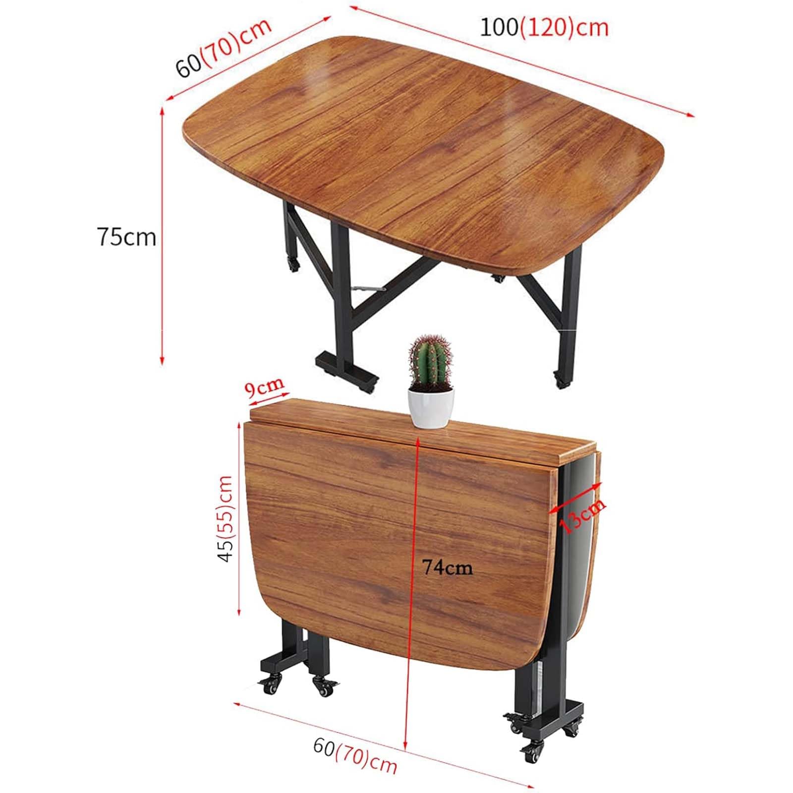 Tavolo da pranzo pieghevole in legno con ruote mobili, design a foglia allungabile, tavolo pieghevole mobile per salotto, caffè, ristorante, nero (120 x 70 cm)